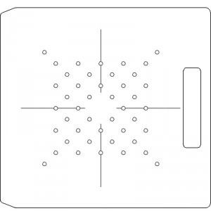 10 Inch Wide Varian CL4 1/4 inch thick Acrylic Tray 44 - 1/4 inch diameter holes with Open Central Axis Scribing