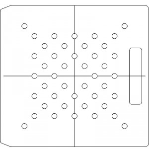 10 Inch Wide Varian CL4 1/4 inch thick Acrylic Tray 44 - 3/8 inch diameter holes with Central Axis Scribing