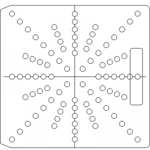 10 Inch Wide Varian CL4 1/4 inch thick Acrylic Tray 88 - 3/8 inch diameter holes with Central Axis Scribing