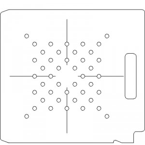 Varian Type II 11 3/4 Inch 1/4 inch thick Acrylic Tray 44 - 3/8 inch diameter holes with Open Central Axis Scribing