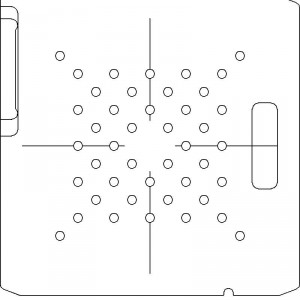 Varian Type III Optical Coded No Holes 1/4 inch thick Acrylic Tray 44 - 3/8 inch diameter holes with Open Central Axis Scribing