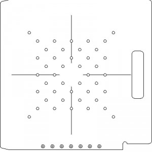 Elekta SL 25/75 1/4 inch thick Acrylic Tray 44 - 1/4 inch diameter holes with Open Central Axis Scribing